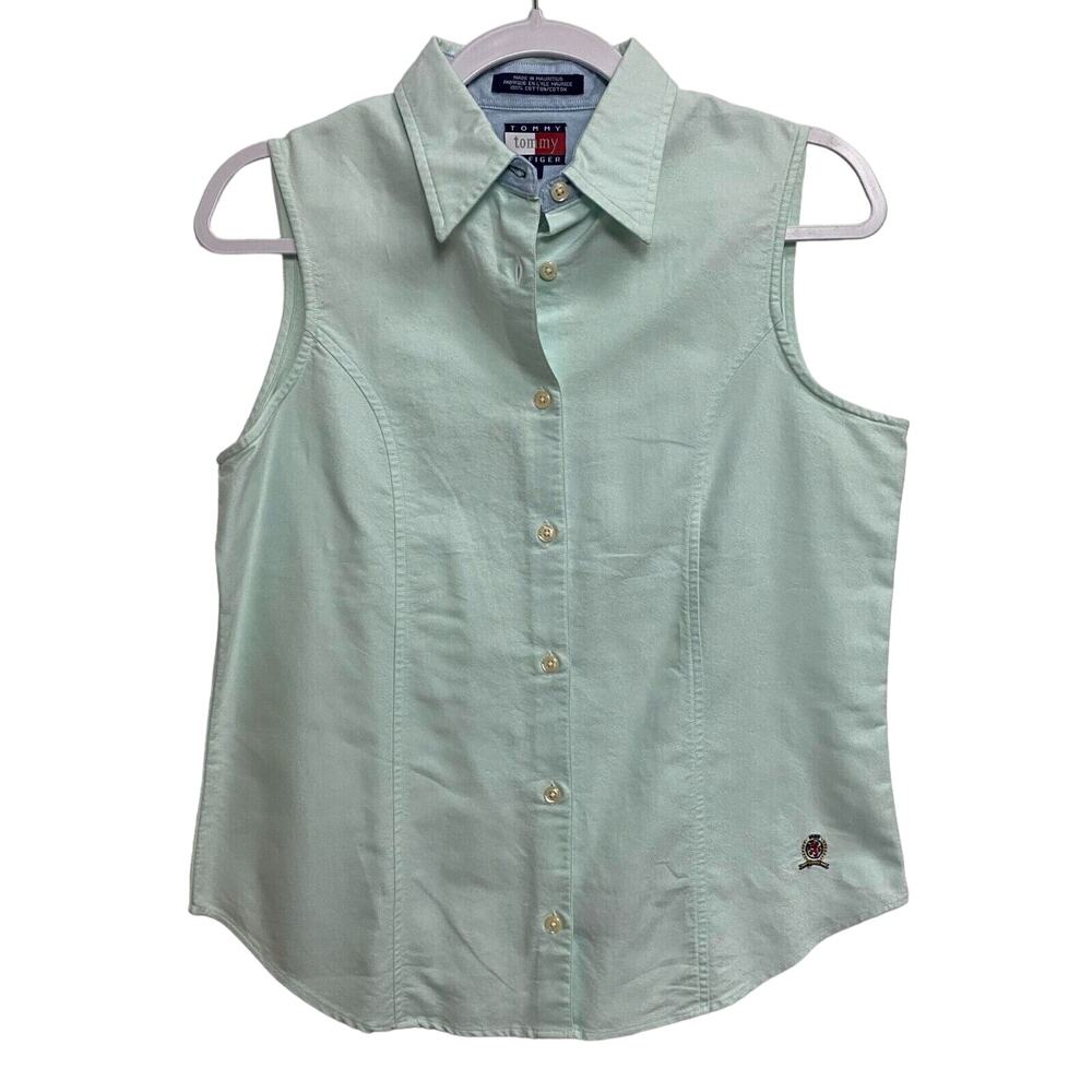 Tommy Hilfiger Women Top size 8 Green Sleeveless Button Up Casual Comfort Cotton